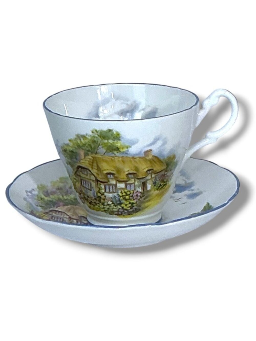 Regency English Bone China Teacup Saucer Scenic Cottage Vintage 1960’s - Picture 3 of 16